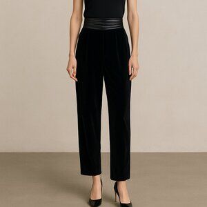VTG GIORGIO ARMANI Switching High Waist Velour Satin Pants Black 40 Made Italy